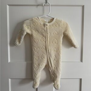 Cozy Cream Heart-Patterned Kids One Piece